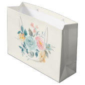 Grand Sac Cadeau Bouquet de fleurs rose et bleu élégant (Dos Angle)