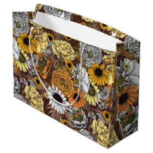 Grand Sac Cadeau Bouquet de fleurs - roses, pivoines, marguerites e