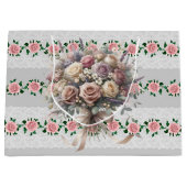 Grand Sac Cadeau Bouquet de mariage aux roses roses  (Devant)