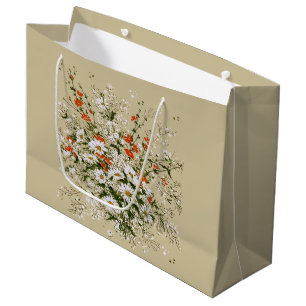 Grand Sac Cadeau Bouquet de pâquerettes sauvages aquarelle vintage
