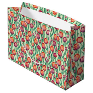 Grand Sac Cadeau Bouquet de tulipes vert olive