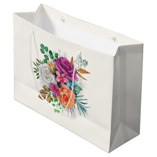 Grand Sac Cadeau Bouquet floral rose, orange et blanc (Devant Angle)