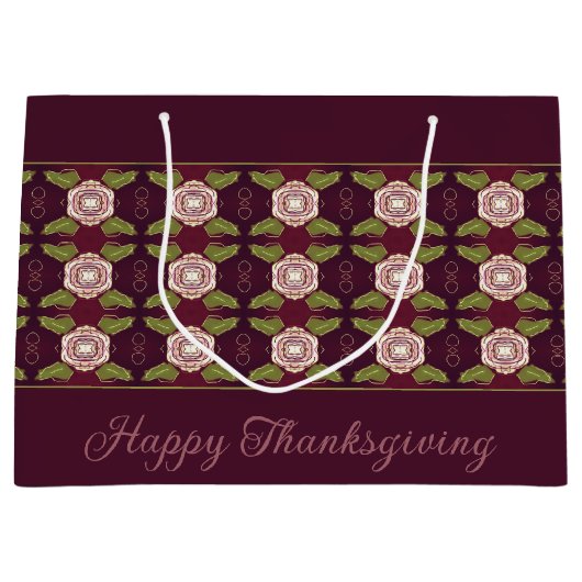 Grand Sac Cadeau Bourgogne Avec Motif Floral (Devant)