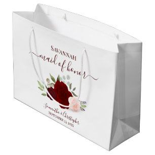 Grand Sac Cadeau Bourgogne Blush Boho Roses Mariée Demoiselle d'Hon