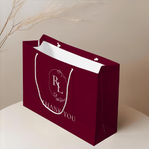 Grand Sac Cadeau Bourgogne profonde Merci Mariage de Monogramme F