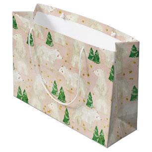 Grand Sac Cadeau Bours polaires de Noël mignons en forêt À feuillag