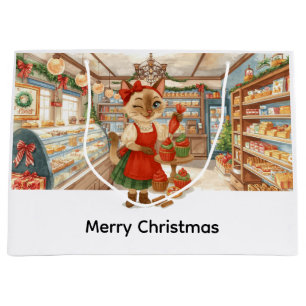 Grand Sac Cadeau Boutique de boulangerie à thème de Noël pour chat