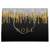 Grand Sac Cadeau Boutons de parties scintillant or et argent (Devant)