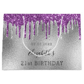 Grand Sac Cadeau Boutons de parties scintillant violet argent d'ann (Devant)