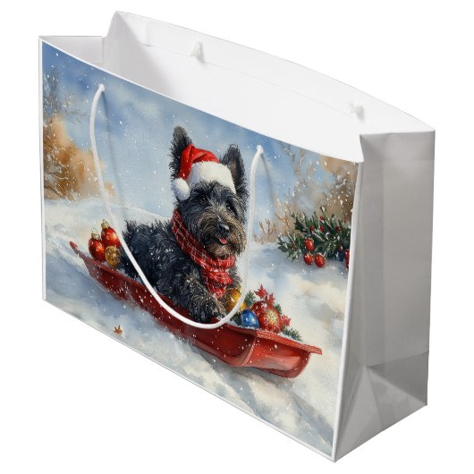 Grand Sac Cadeau Bouviers Des Flandres Chien à Sledge Noël (Dos Angle)