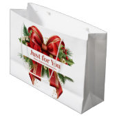 Grand Sac Cadeau Bow de Noël Festif Rouge et Or (Devant Angle)