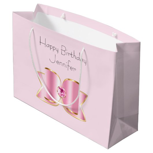Grand Sac Cadeau Bow en verre rose avec un centre Gemstone Annivers (Dos Angle)