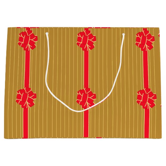Grand Sac Cadeau Bow or et rouge (Devant)