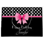 Grand Sac Cadeau Bow Rose Noir Et Blanc Pois Anniversaire (Devant)