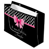 Grand Sac Cadeau Bow Rose Noir Et Blanc Pois Anniversaire (Devant Angle)