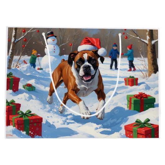 Grand Sac Cadeau Boxer Christmas Festive Scène de neige (Dos)
