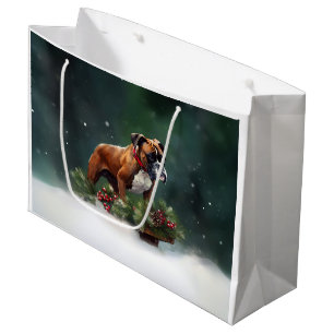 Grand Sac Cadeau Boxeur Noël neige hiver