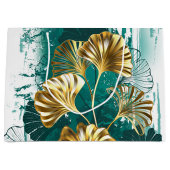 Grand Sac Cadeau Branche avec Feuilles d'or Ginko Biloba (Devant)