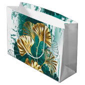 Grand Sac Cadeau Branche avec Feuilles d'or Ginko Biloba (Dos Angle)