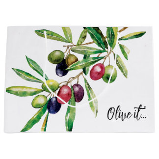 Grand Sac Cadeau Branche d'olive aquarelle