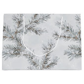 Grand Sac Cadeau Branches d'arbre de Noël gris neige (Devant)
