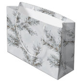 Grand Sac Cadeau Branches d'arbre de Noël gris neige (Dos Angle)
