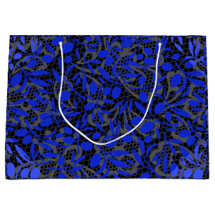 Grand Sac Cadeau Branches de fruits bleus sur Gris net.2tonesx4 Bla