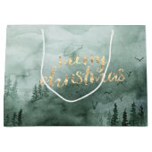 Grand Sac Cadeau Branches de pin, neige  (Devant)