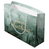 Grand Sac Cadeau Branches de pin, neige  (Dos Angle)