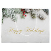 Grand Sac Cadeau Branches de pins Noël de neige (Dos)