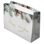 Grand Sac Cadeau Branches de pins Noël de neige (Dos Angle)