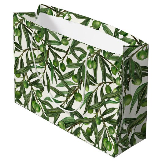 Grand Sac Cadeau Branches d'olive sur blanc (Dos Angle)
