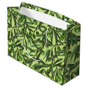 Grand Sac Cadeau Branches d'olive sur le vert miel