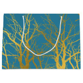 Grand Sac Cadeau Branches Gold Tree Motif Arrière - plan bleu (Devant)