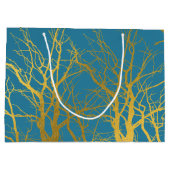 Grand Sac Cadeau Branches Gold Tree Motif Arrière - plan bleu (Dos)