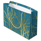 Grand Sac Cadeau Branches Gold Tree Motif Arrière - plan bleu (Dos Angle)
