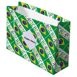 Grand Sac Cadeau Brasil et drapeau brésilien carrelés avec votre no