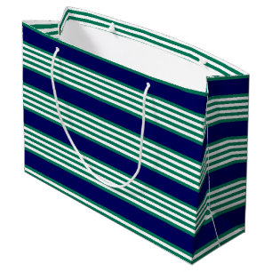 Grand Sac Cadeau Brayures blanches et vertes motif avec bleu marine