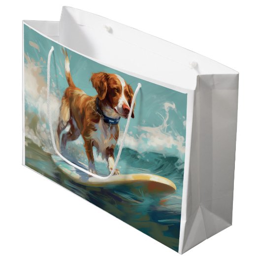 Grand Sac Cadeau Bretagne Spaniel Beach Surf Peinture (Devant Angle)