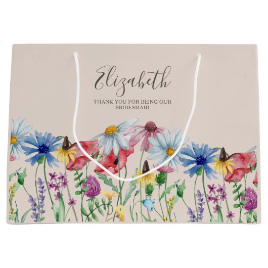 Grand Sac Cadeau Bridesmaid Fleur sauvage Charm Merci (Devant)