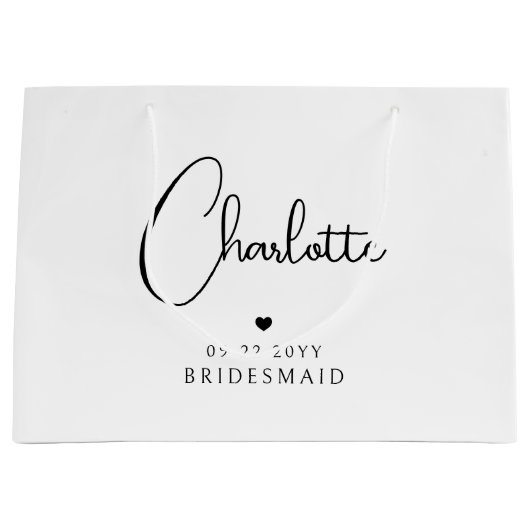 Grand Sac Cadeau Bridesmaid Mariage Simple Modern Script Nom (Devant)