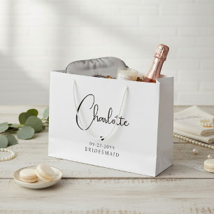 Grand Sac Cadeau Bridesmaid Mariage Simple Modern Script Nom