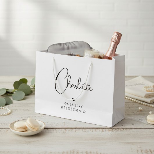 Grand Sac Cadeau Bridesmaid Mariage Simple Modern Script Nom