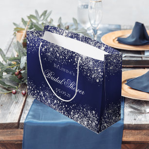 Grand Sac Cadeau Bridesmaid marine bleu argent nom mariage