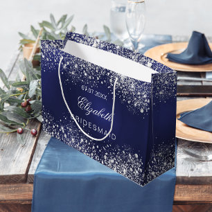 Grand Sac Cadeau Bridesmaid royal bleu argent nom mariage