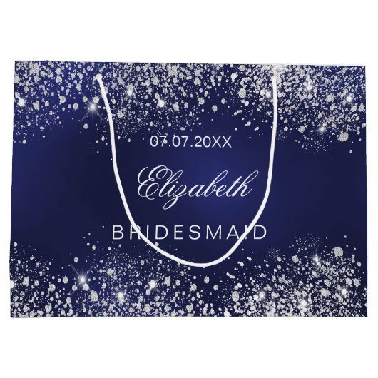 Grand Sac Cadeau Bridesmaid royal bleu argent nom mariage (Dos)