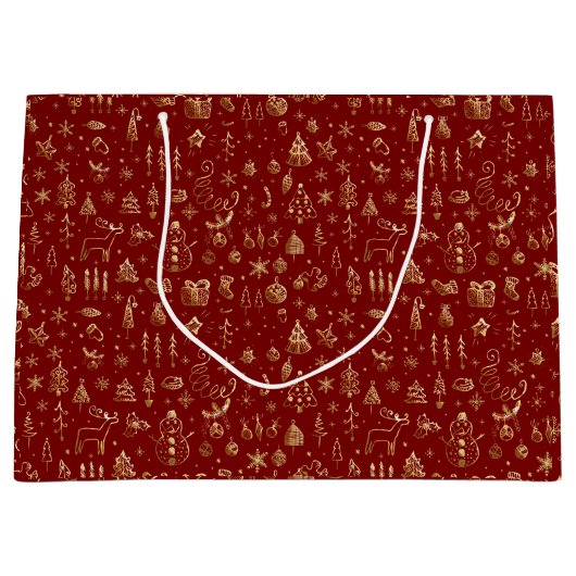 Grand Sac Cadeau Bright Gold Red Boho Noël Arbres de neige bonbon d (Devant)