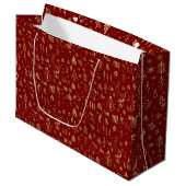 Grand Sac Cadeau Bright Gold Red Boho Noël Arbres de neige bonbon d (Devant Angle)