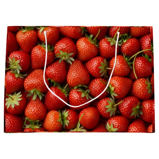 Grand Sac Cadeau Bright Red Summer Strawberry Harvest Pattern (Devant)