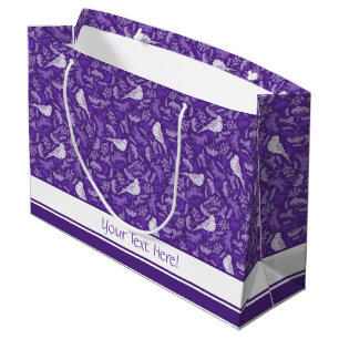 Grand Sac Cadeau Brillant violet et blanc d'hiver Oiseau floral